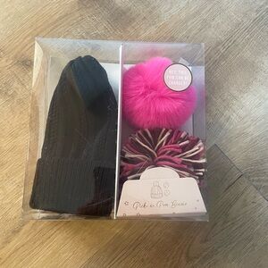 Pink Pom Beanie Set